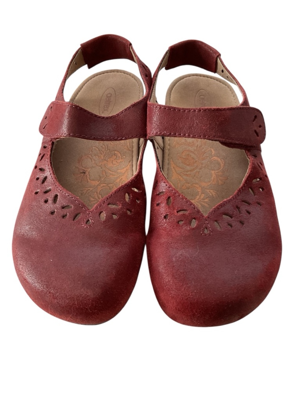 Aetrex Cheryl Mary Jane Leather Sling Back Comfort Shoes in Burgundy Red, Size 8